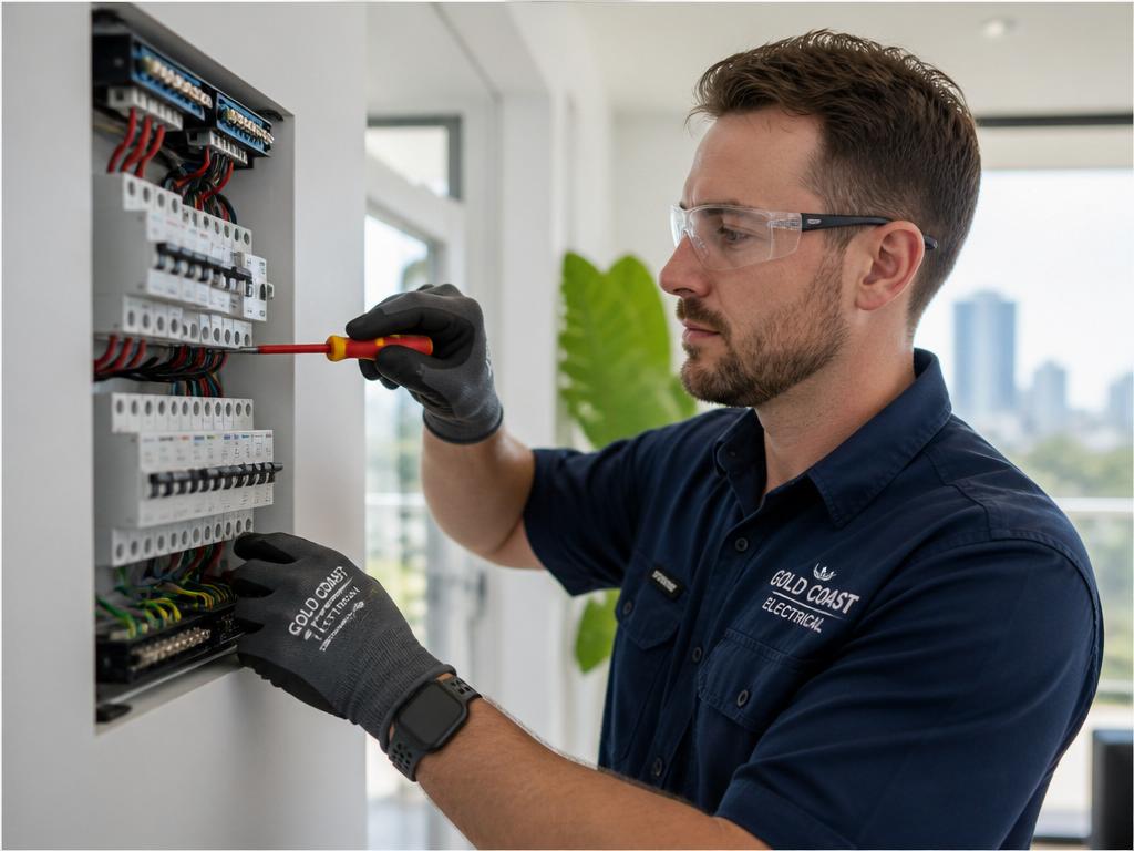 gold coast electrical electrician working on switchboard