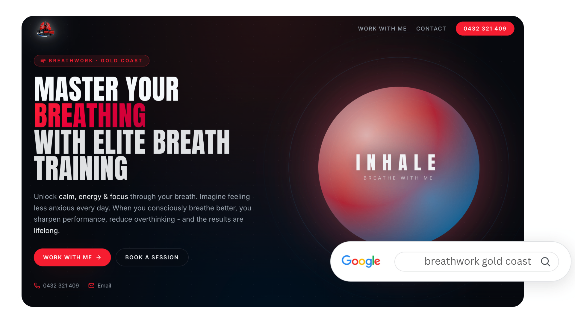 Elite Breath Training website - breathwork Gold Coast fitness brand built by Brazen
