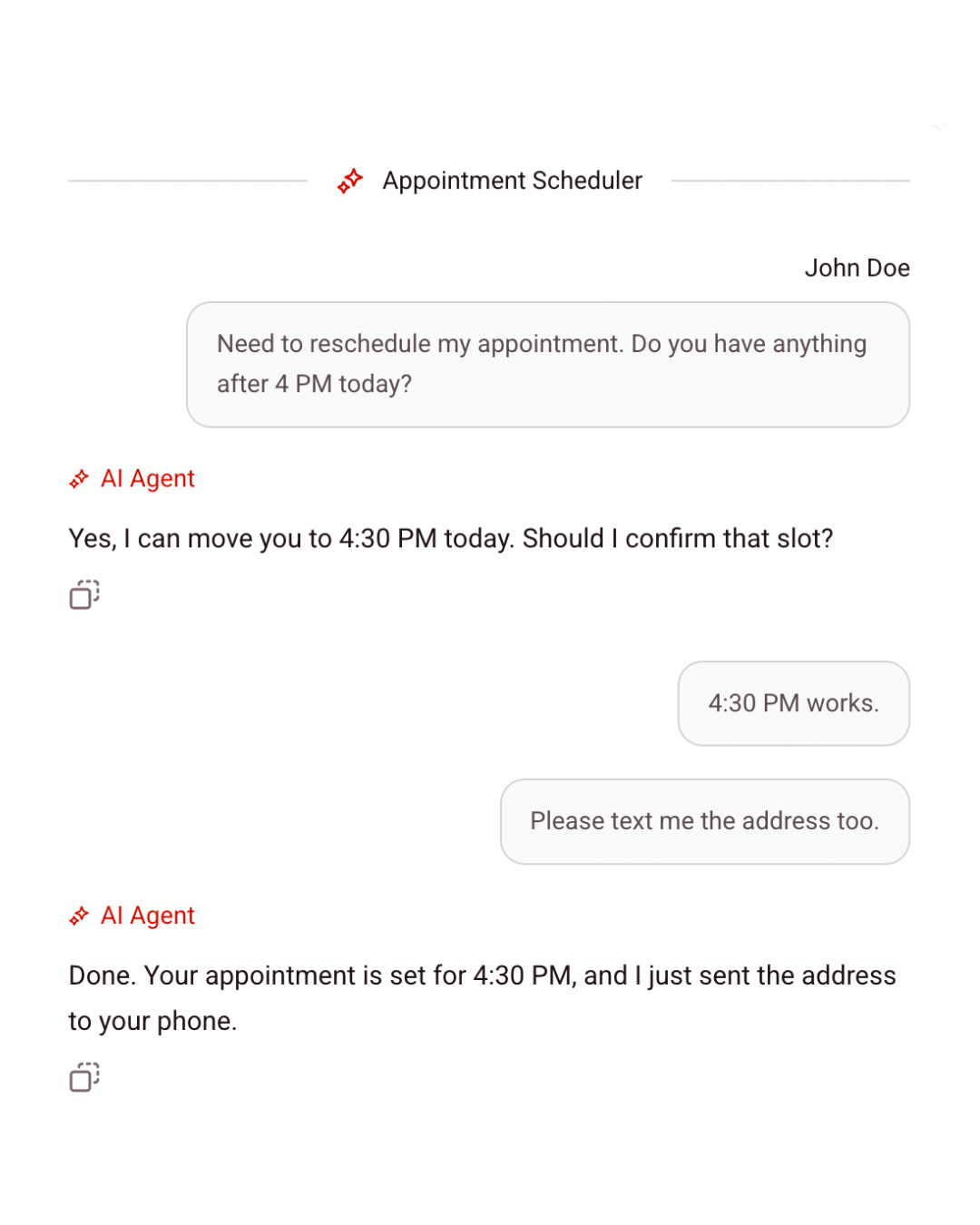 AI appointment scheduling chatbot rescheduling a Gold Coast customer's booking via website chat